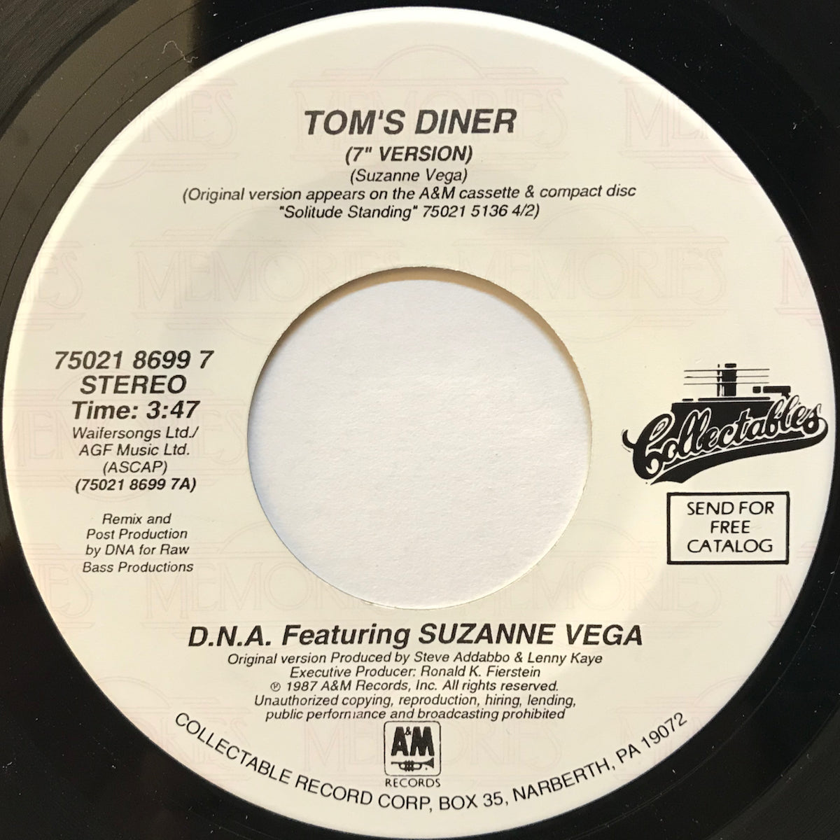 D.N.A. Featuring Suzanne Vega / Tom's Diner | VINYL7 RECORDS