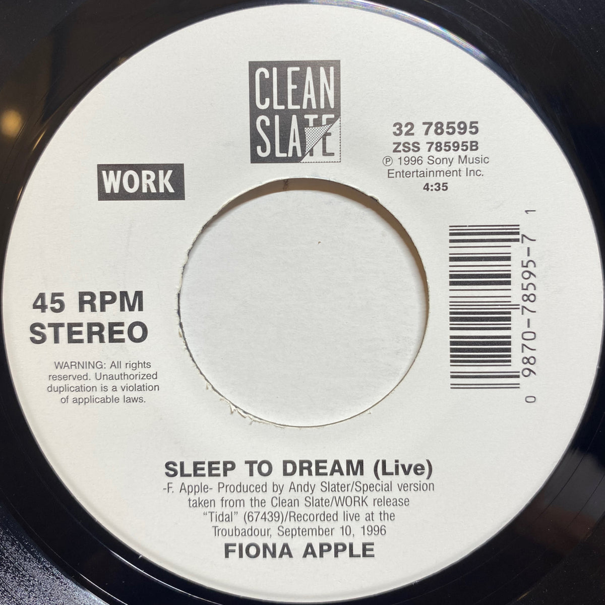 FIONA APPLE／SLEEP TO DREAM 10インチレコード - 洋楽