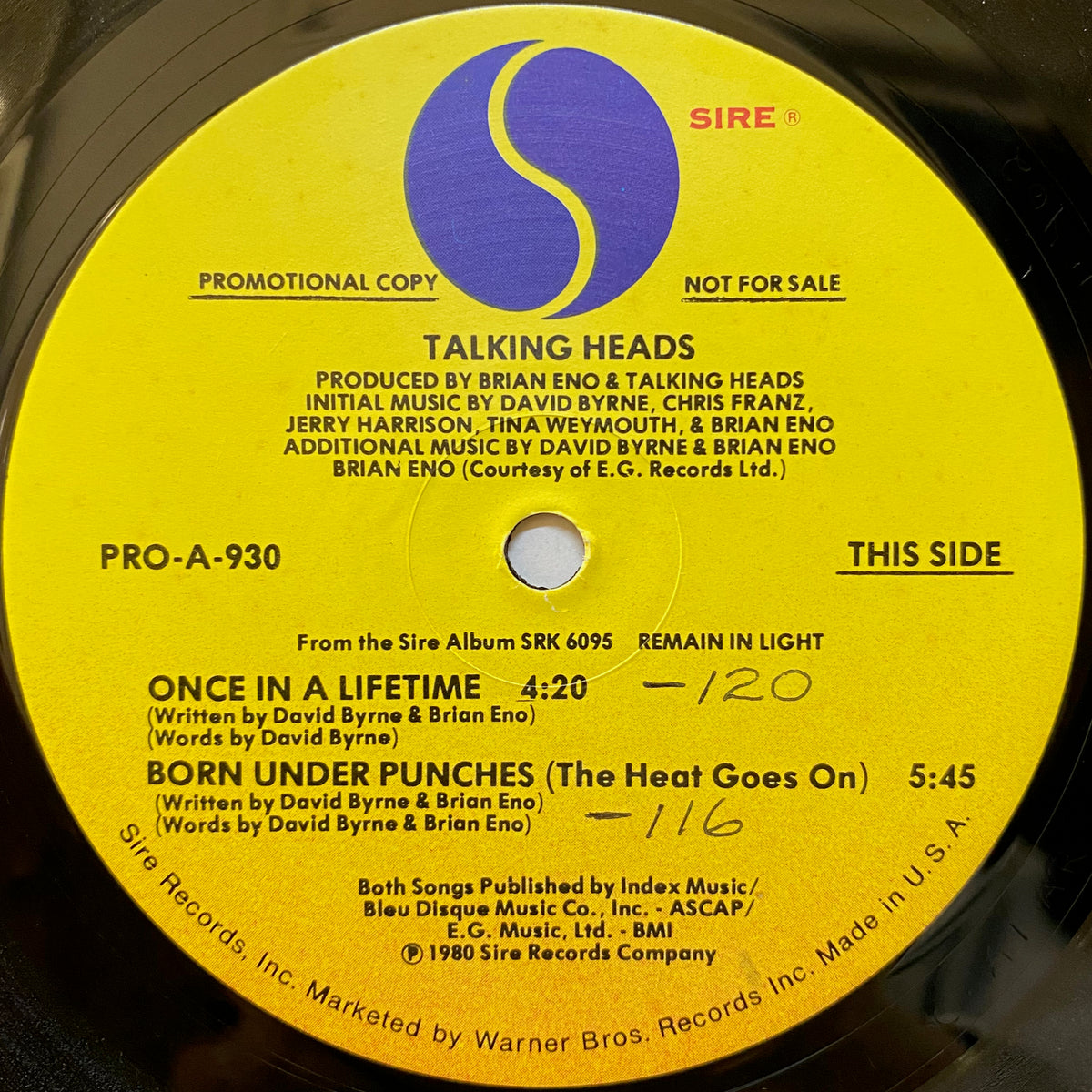 プロモ盤 Talking Heads レコード Talking Heads / Once In A Lifetime